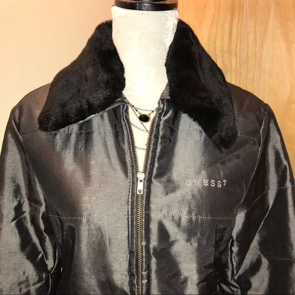 GUESS Womans Coat Jacket w/Fur Collar - Sz Small - Picture 6 of 13